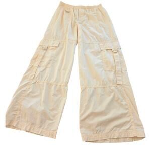 Wild Fable Cream Wide Leg Cargo Pants Size M Elastic Waist High Rise